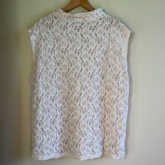 ASOS IVORY FLORAL EYELET BLOUSE TOP SLEEVELESS WOMENS SIZE M‎ - Picture 1 of 4